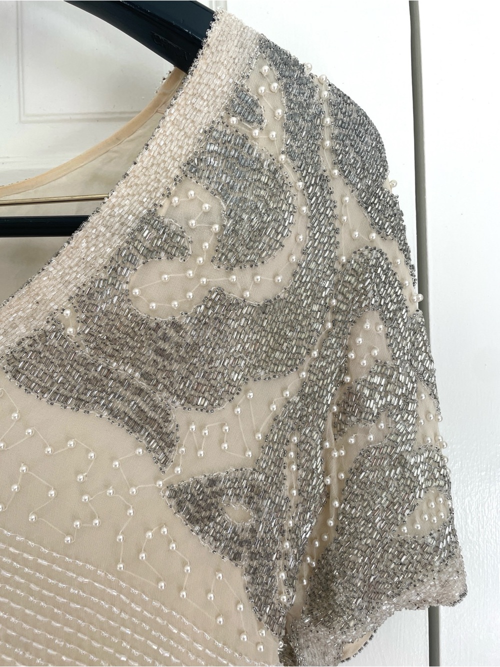 VINTAGE - OLEG CASSINI SILK BEADED DRESS - Picture 3 of 15